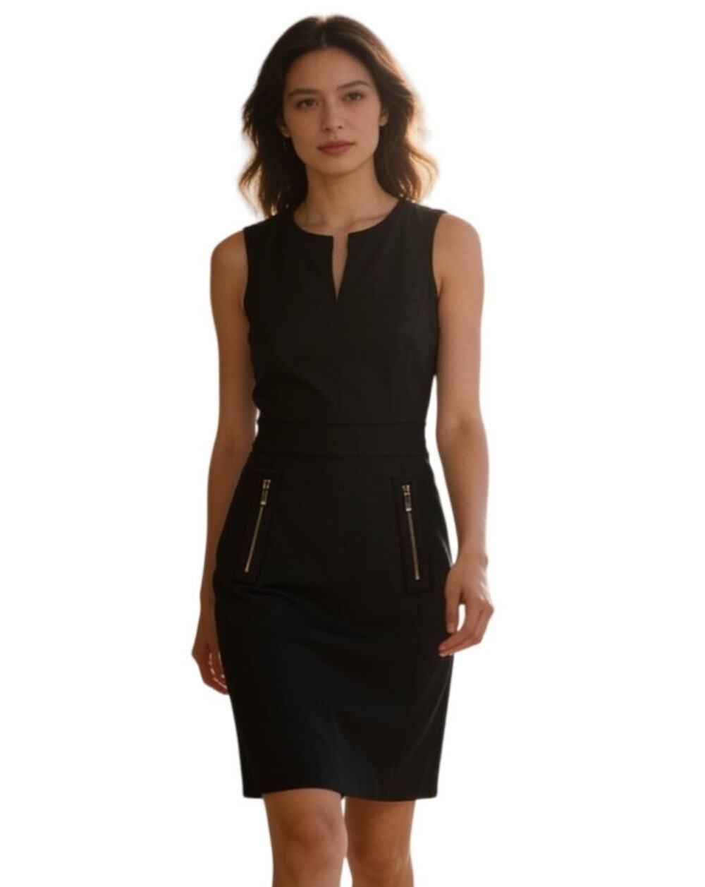 Tory Burch Nadia Shift Dress Black Gold Zipper Accents Sleeveless Womens Size 0